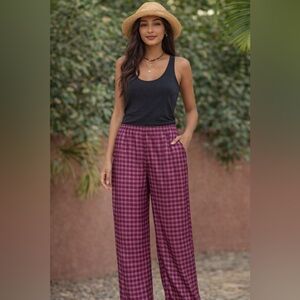 New Vineyard Vines Beth Plaid satin Trousers Pants Sz 6